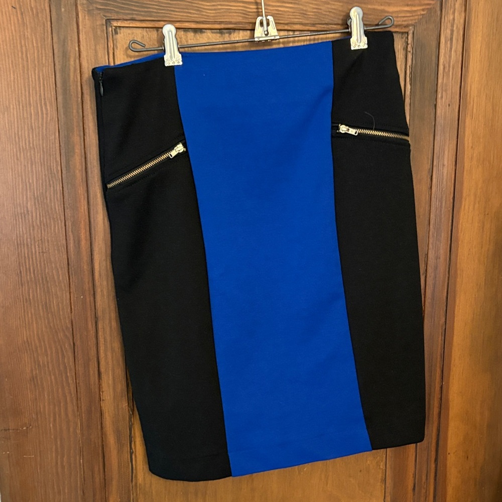 Blue and Black Colorblock Pencil Skirt